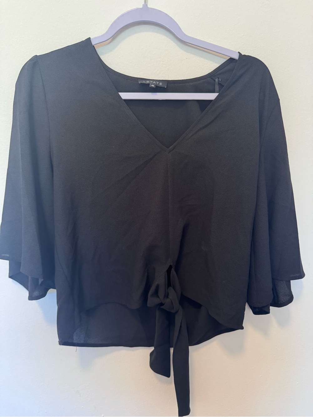 Black V-Neck Tie-Front Women's Top